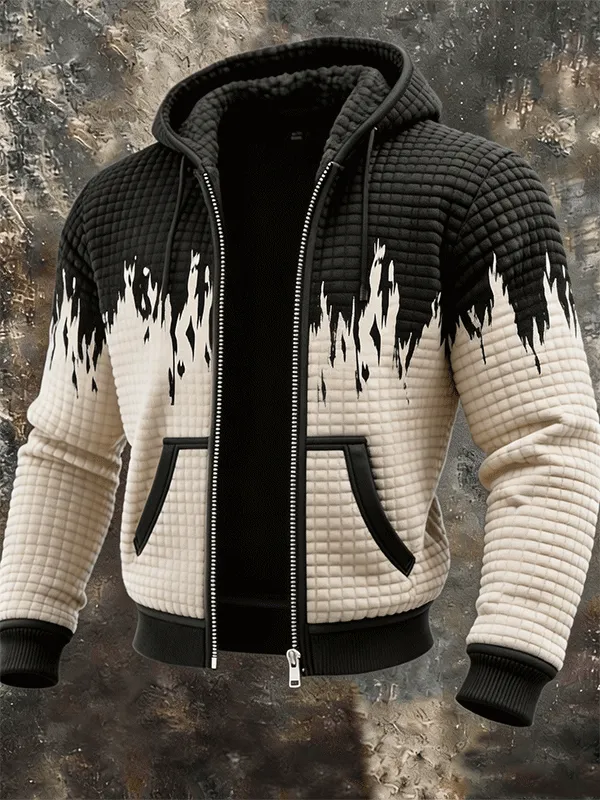 Men's Art Retro Contrast Zip Up Hoodie