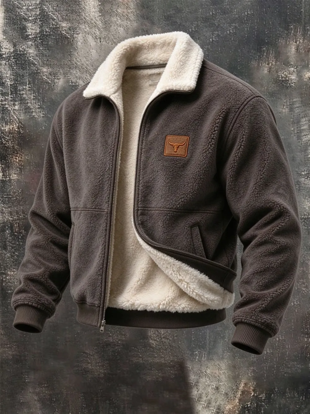 Men's Sherpa Fleece Lined Western Jacket With Longhorn Logo Patch