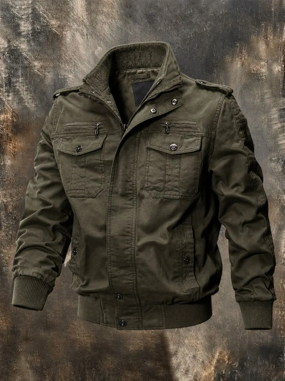 Men'S Zipper Pocket Stand Up Collar Plus Size Jacket