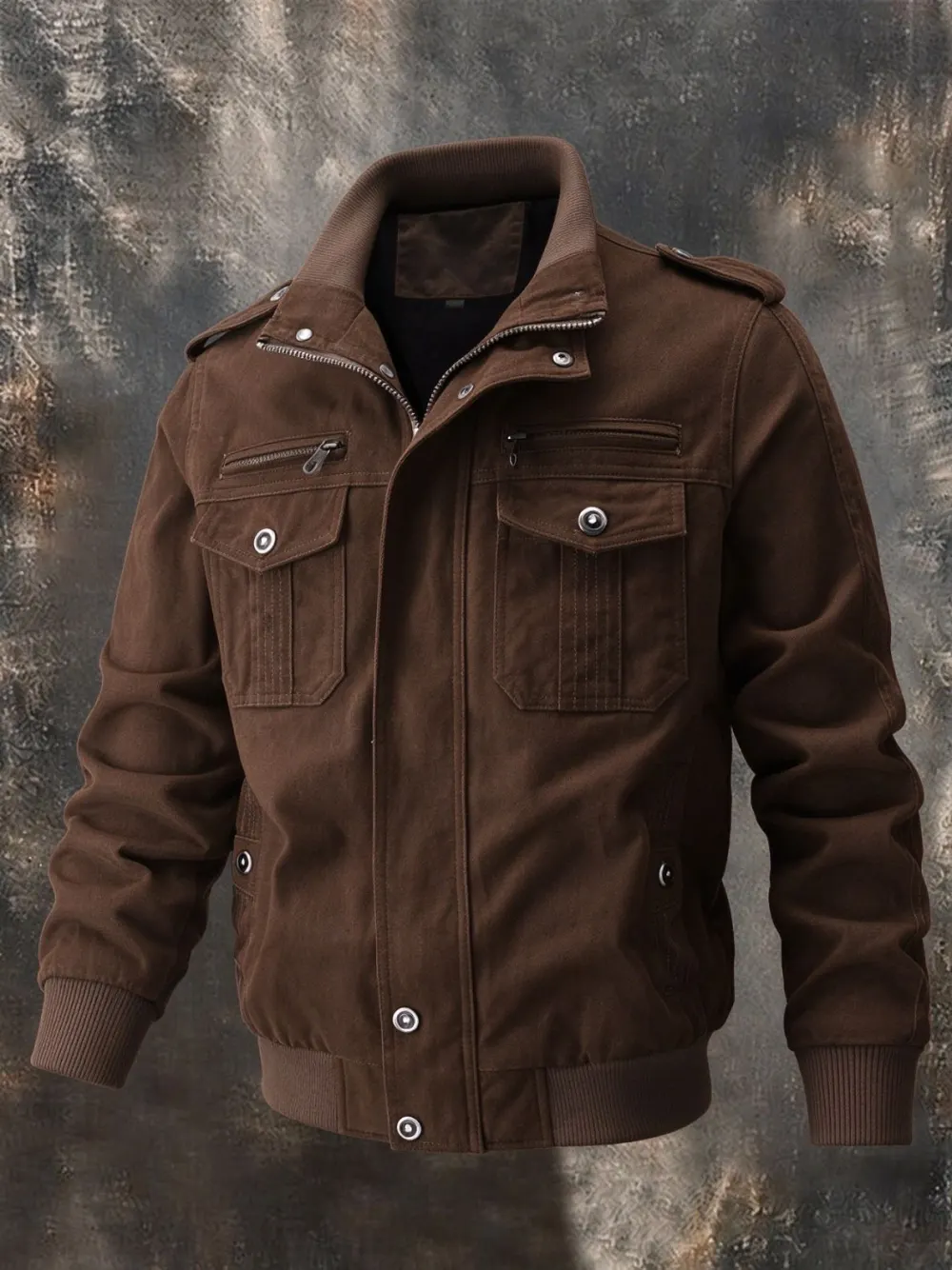 Men'S Zipper Pocket Stand Up Collar Plus Size Jacket