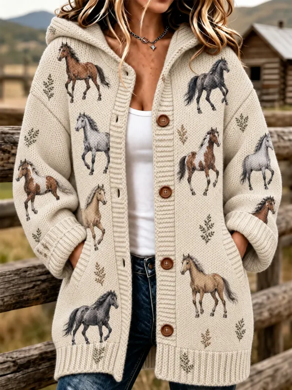 Women's Horse Printed Casual Cardigan