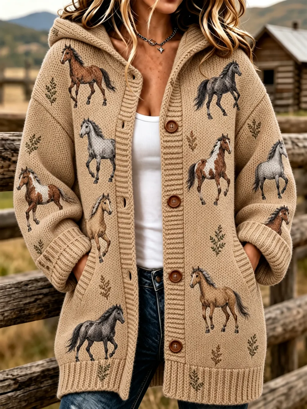 Women's Horse Printed Casual Cardigan