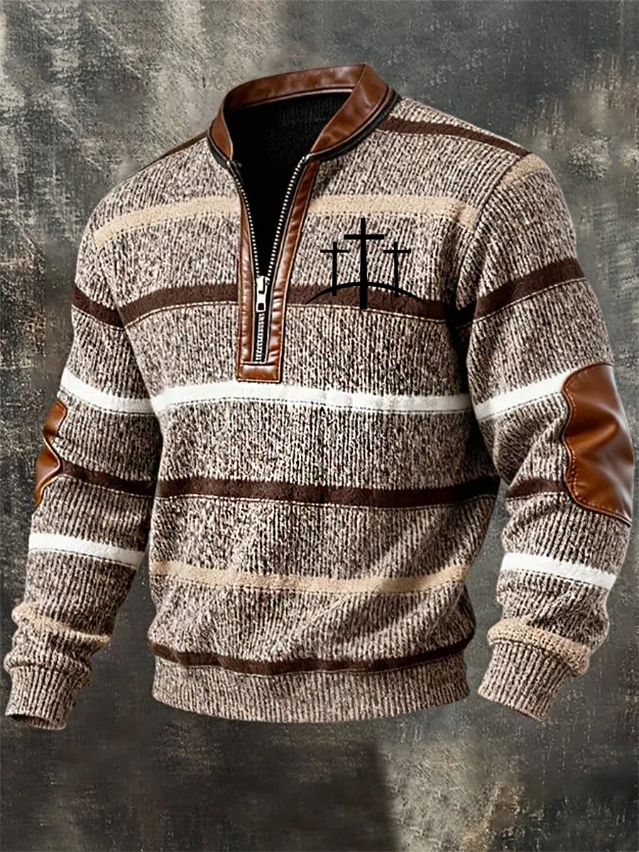 Men's Retro Stripe Faith Zipper Collar Sweatshirt