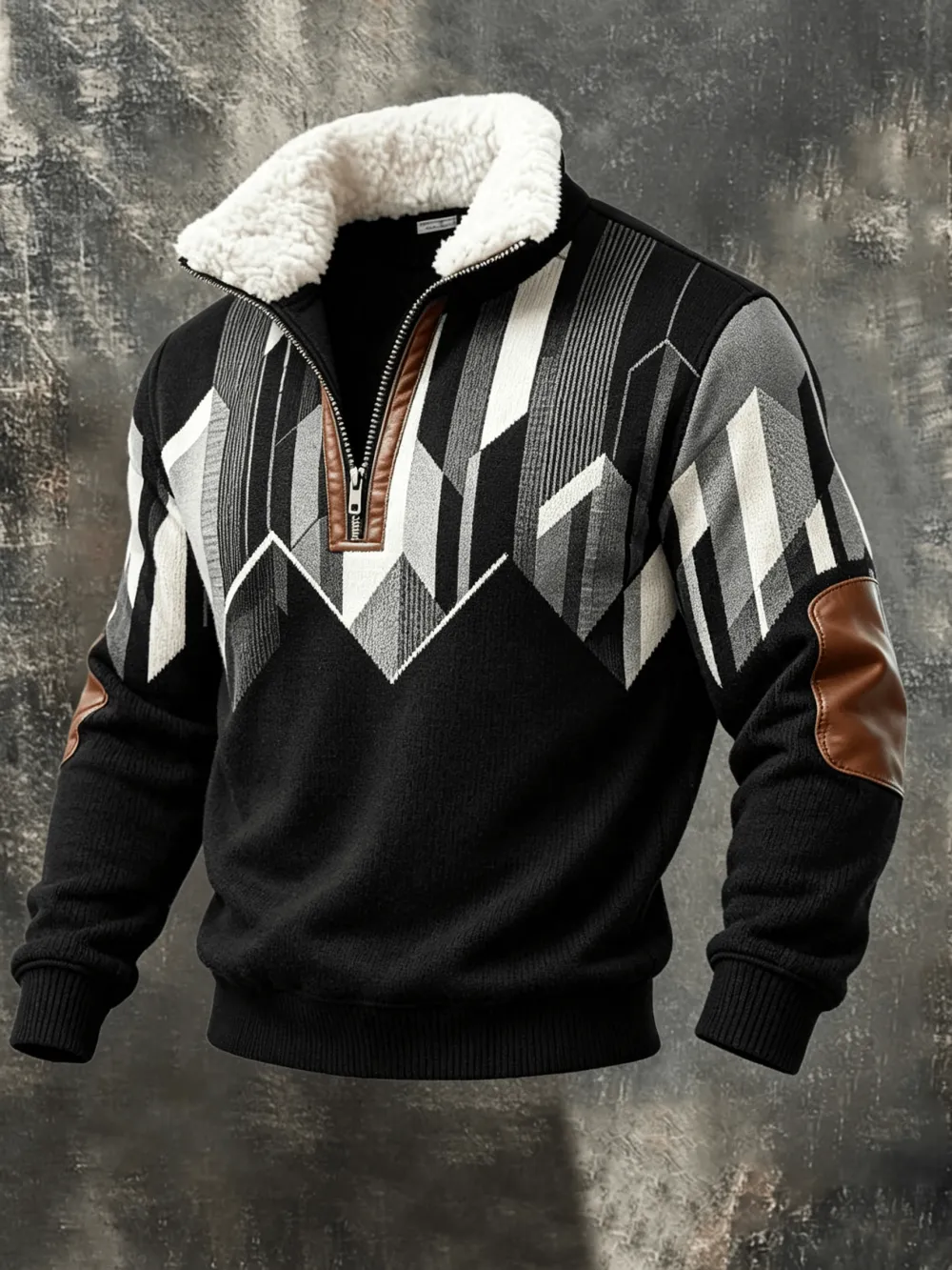 Men'S Retro Contrasting Printed Lapel Sweatshirt