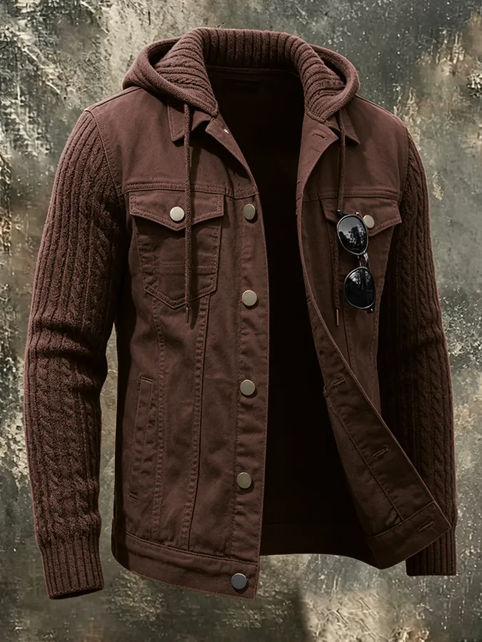 Men'S Retro Knitted Patchwork Pocket Jacket