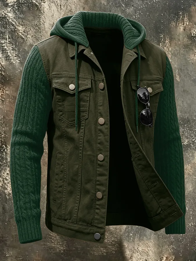 Men'S Retro Knitted Patchwork Pocket Jacket