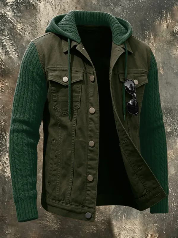 Men'S Retro Knitted Patchwork Pocket Jacket