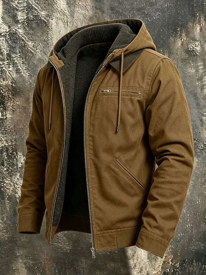 Men'S Casual Thick Hooded Pocket Jacket