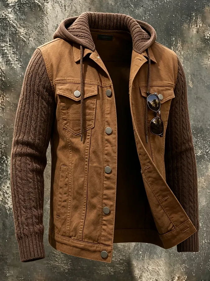 Men'S Retro Knitted Patchwork Pocket Jacket