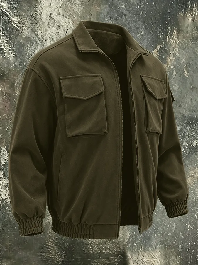 Men'S Casual Pocket American Standing Collar Jacket