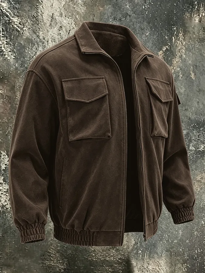 Men'S Casual Pocket American Standing Collar Jacket