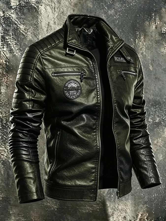 Men's retro velvet motorcycle leather jacket