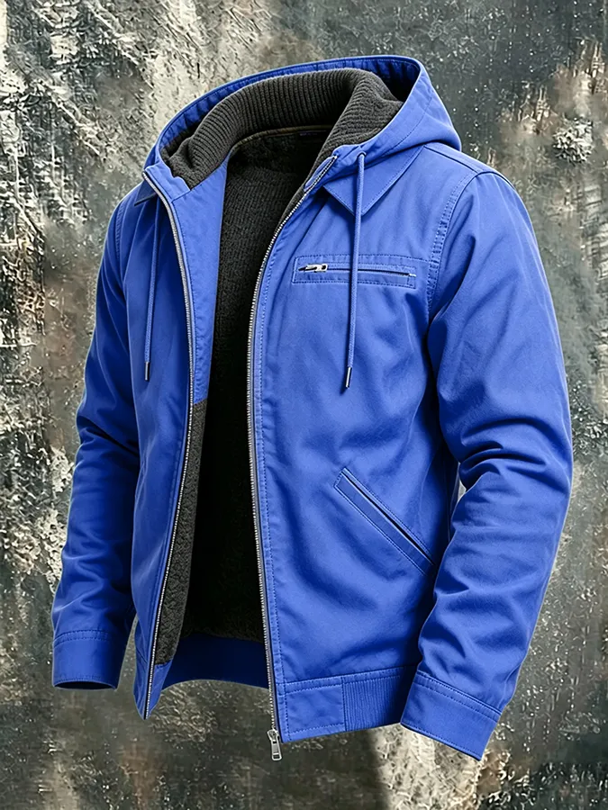 Men'S Casual Thick Hooded Pocket Jacket