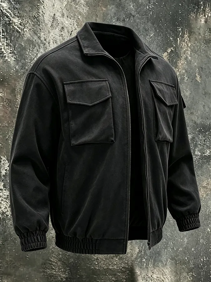 Men'S Casual Pocket American Standing Collar Jacket