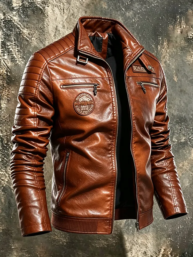 Men's retro velvet motorcycle leather jacket