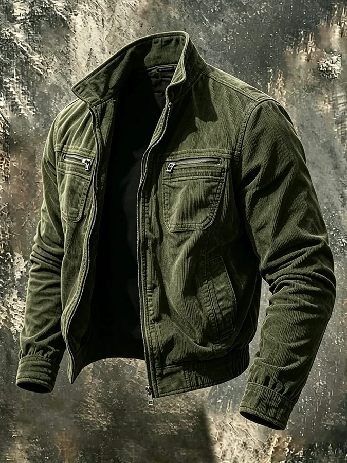 Men'S Retro Pocket Zipper Jacket Jacket