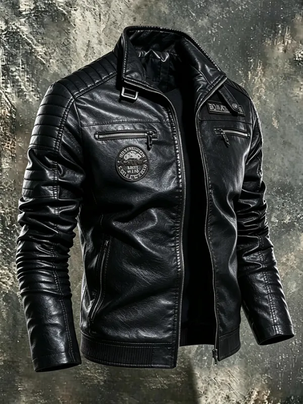Men's retro velvet motorcycle leather jacket