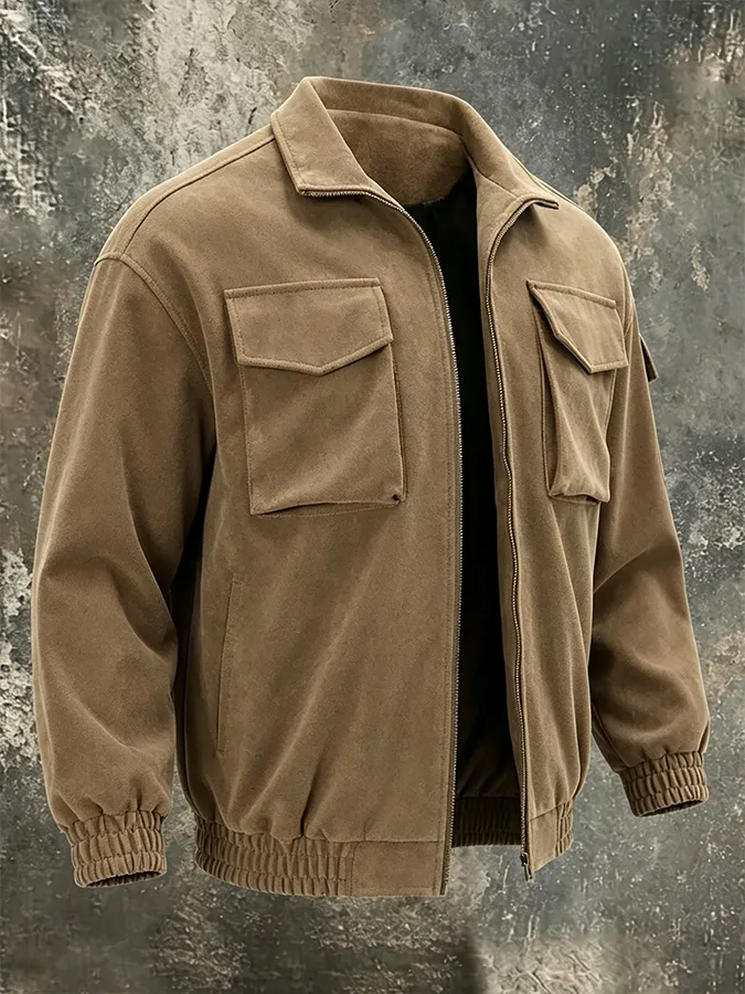 Men'S Casual Pocket American Standing Collar Jacket