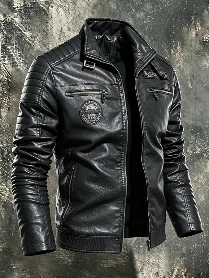 Men's retro velvet motorcycle leather jacket