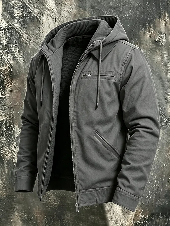 Men'S Casual Thick Hooded Pocket Jacket
