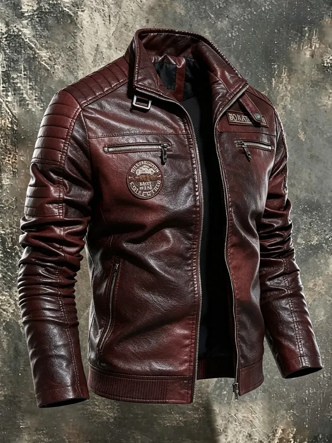 Men's retro velvet motorcycle leather jacket