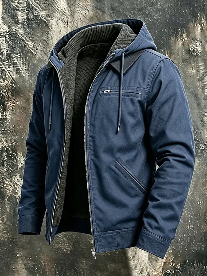 Men'S Casual Thick Hooded Pocket Jacket