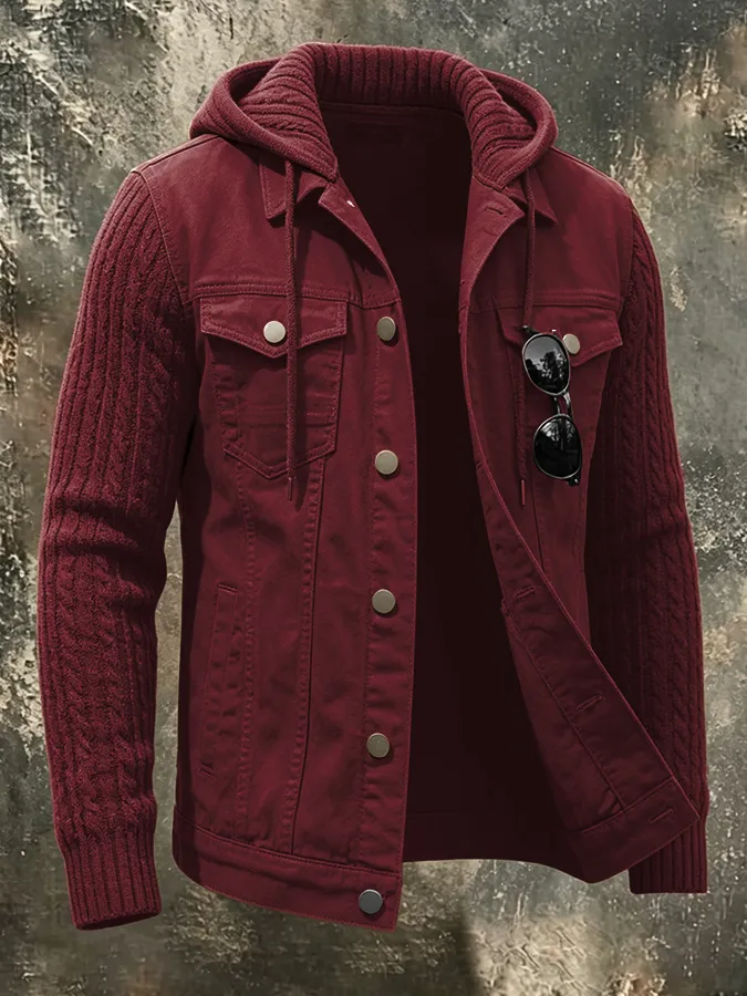 Men'S Retro Knitted Patchwork Pocket Jacket