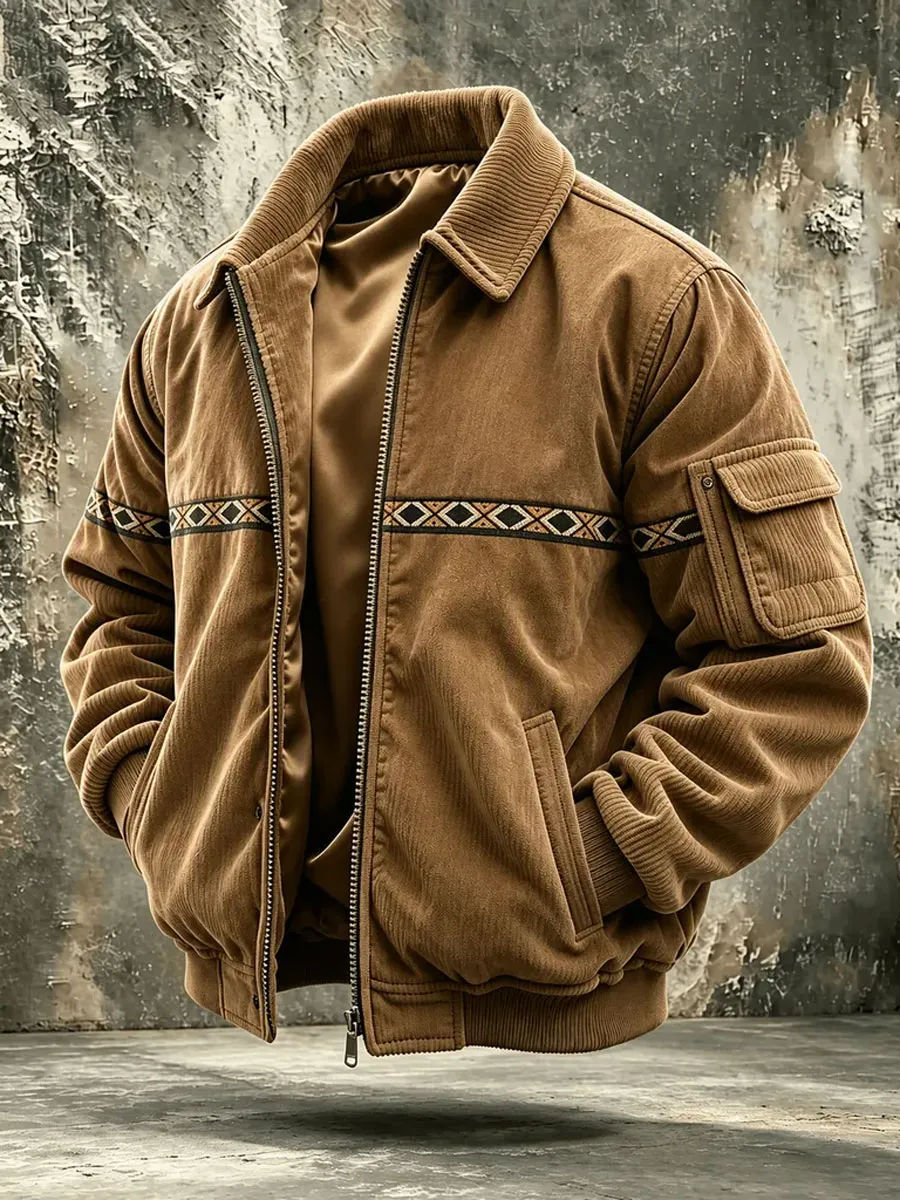 Men'S Retro Contrasting Casual Jacket