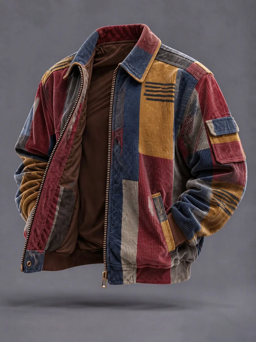 Men's Western Patchwork Corduroy Jacket