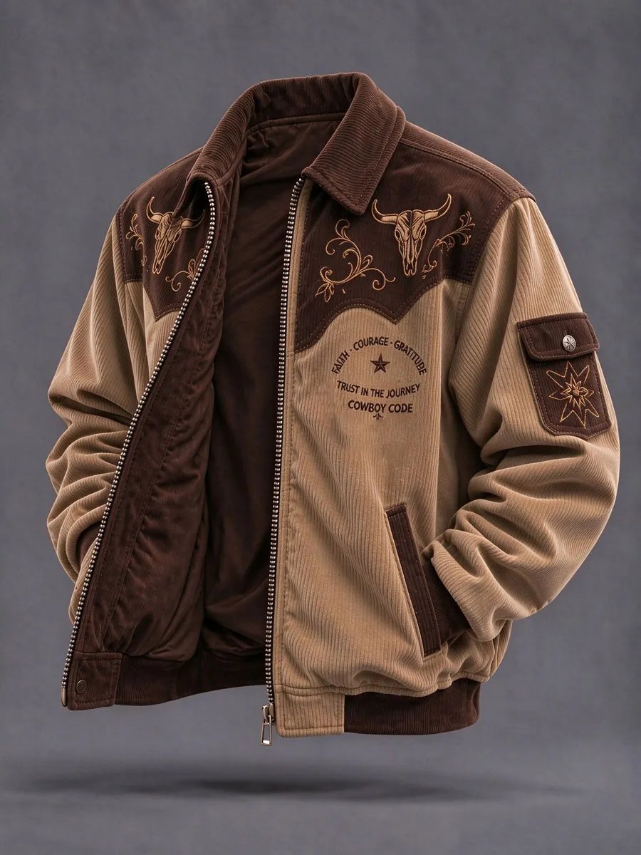 Men's Western Patchwork Corduroy Jacket