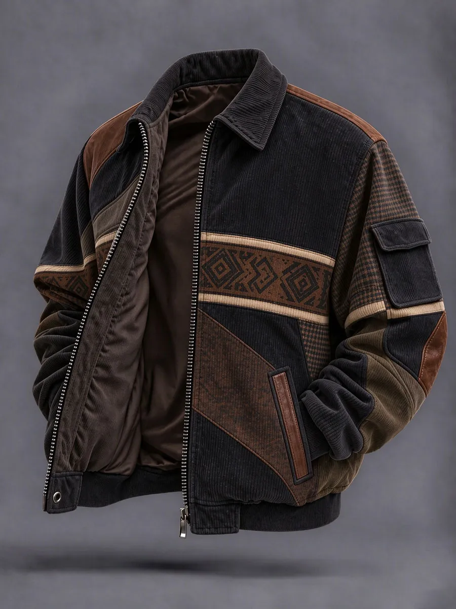 Men's Western Patchwork Corduroy Jacket