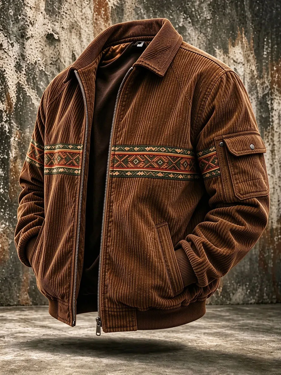 Men'S Retro Contrasting Casual Jacket