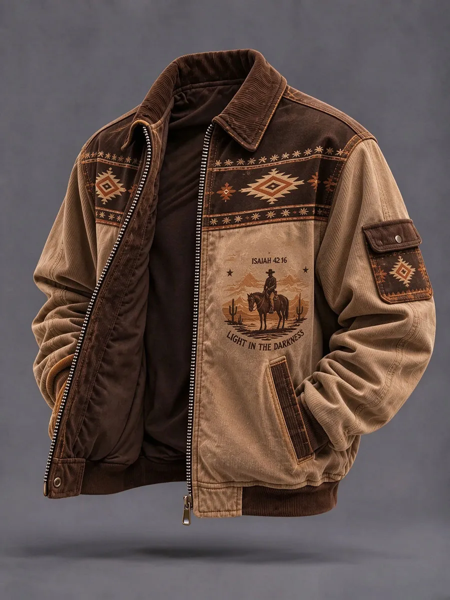 Men's Western Patchwork Corduroy Jacket