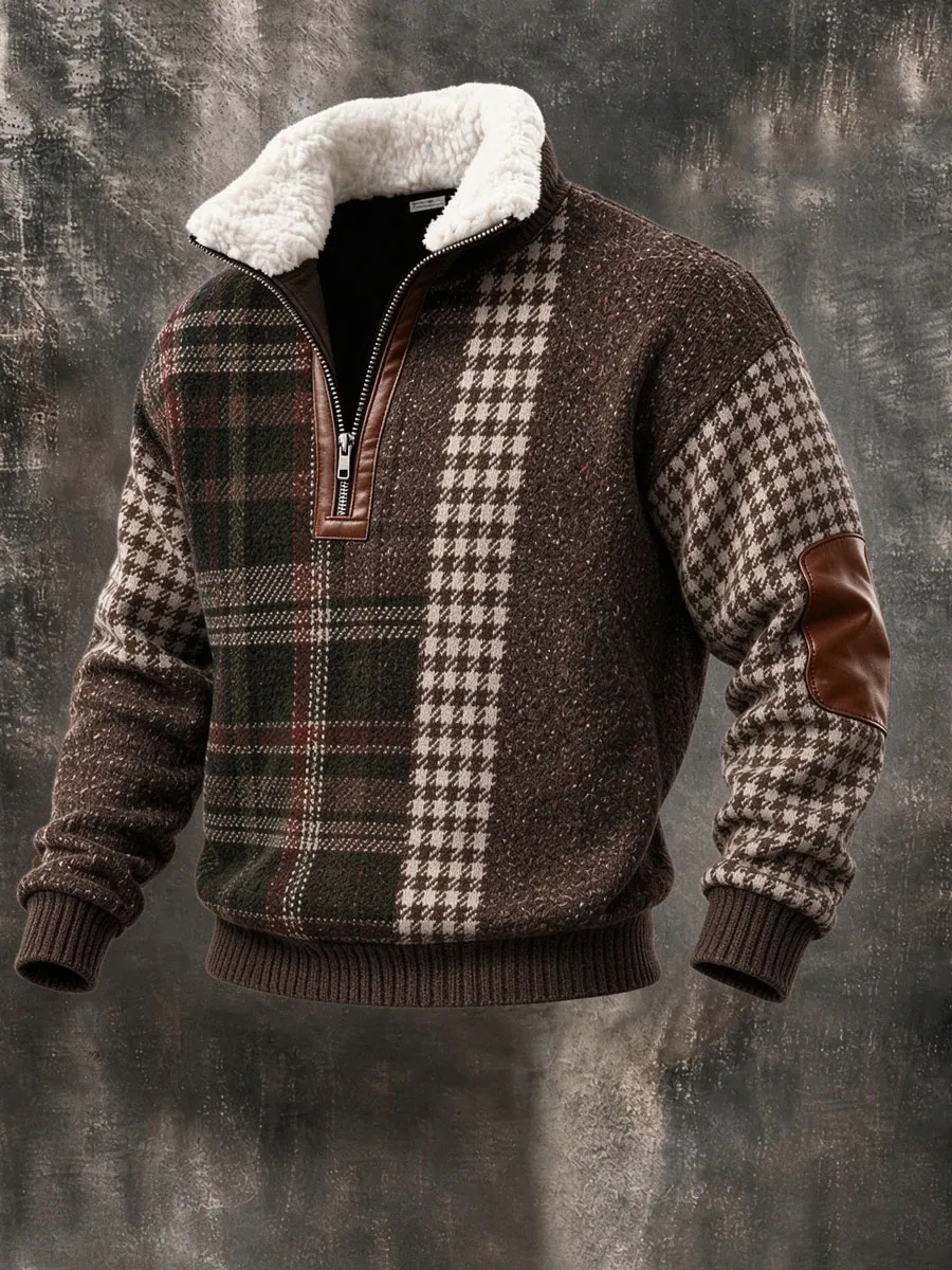 Men'S Western Style Fur Collar Knitted Top