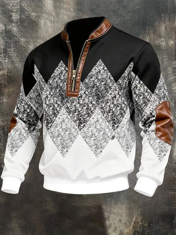 Men's Retro Geometry Pint Zip Collar Sweatshirt
