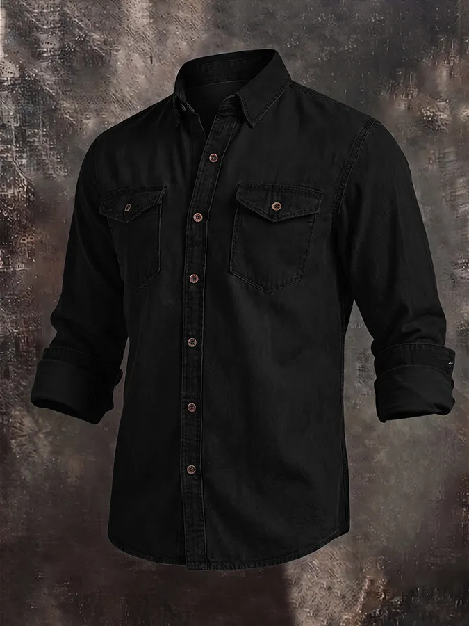 Men'S Casual Retro Denim Solid Color Multi-Color Shirt