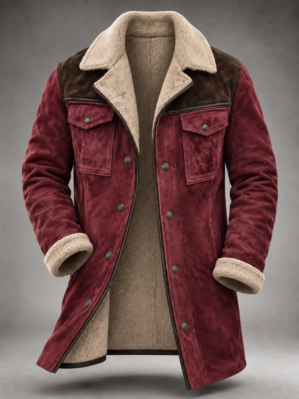 Men'S Casual Retro Western Suede Color Blocked Jacket With Multiple Pockets And Zippered Coat