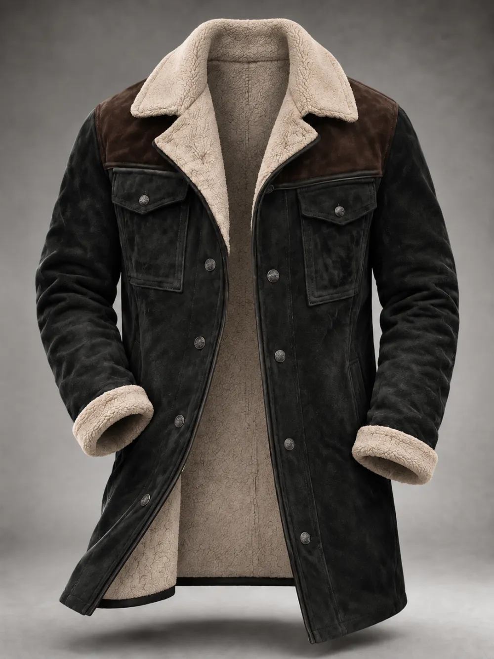 Men'S Casual Retro Western Suede Color Blocked Jacket With Multiple Pockets And Zippered Coat