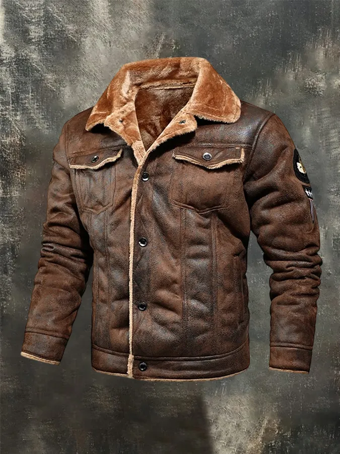 Men'S Casual Single Breasted Side Seam Pocket With Lapel, Solid Color Slim Fit Fur One-Piece Jacket