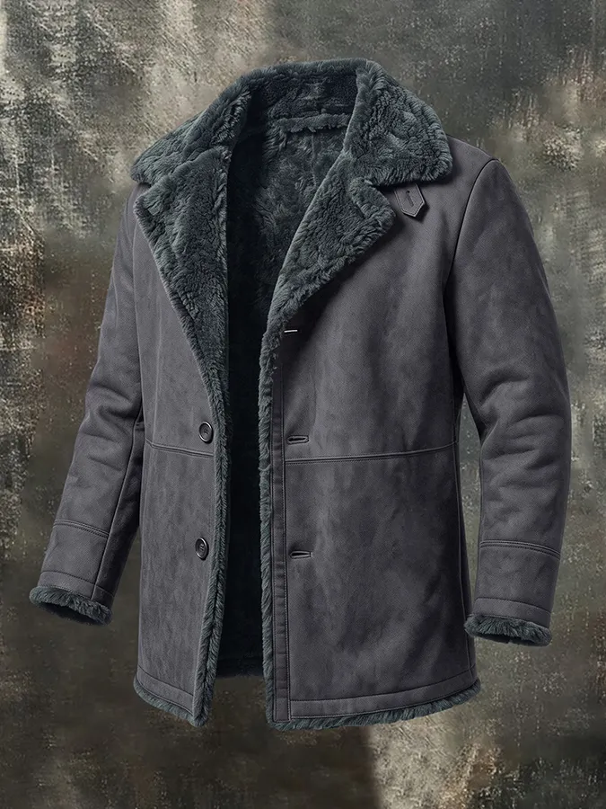 Men'S Casual Solid Color Long Sleeved Suede Synthetic Fur Jacket, Warm And Thick Contrasting Color Jacket
