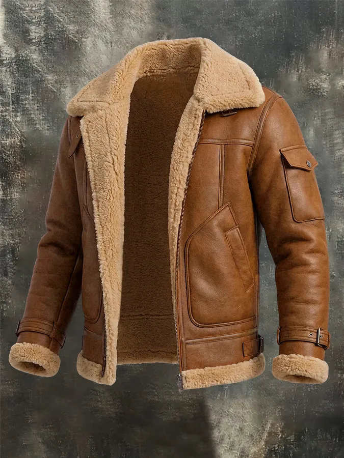 Men'S Casual Thick Suede Synthetic Wool Integrated Jacket Jacket