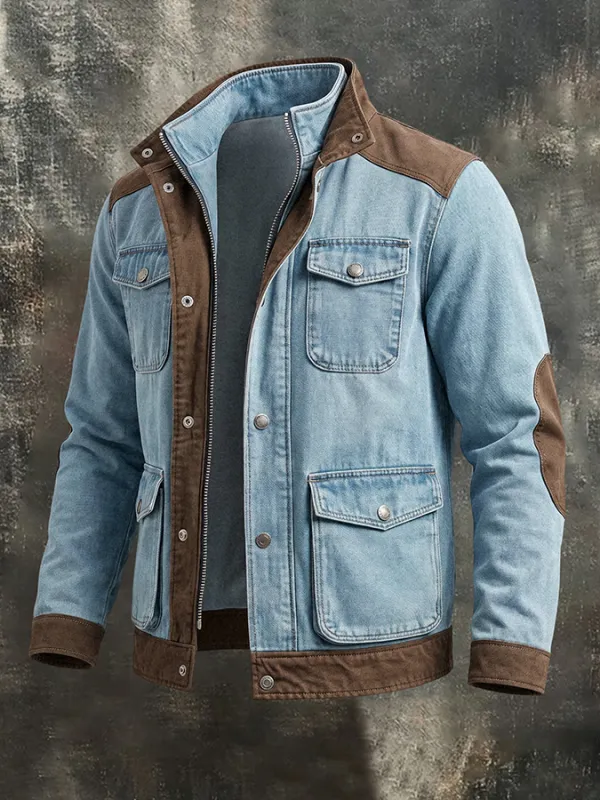 Men'S Casual Denim Jacket Cardigan With Multiple Pockets