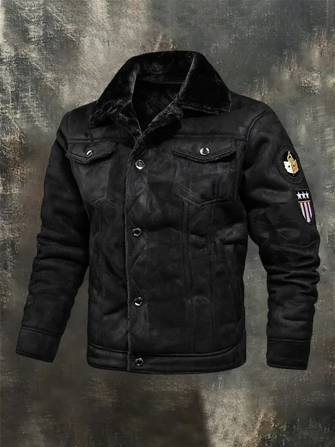Men'S Casual Single Breasted Side Seam Pocket With Lapel, Solid Color Slim Fit Fur One-Piece Jacket