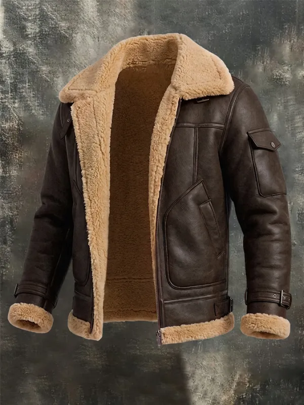 Men'S Casual Thick Suede Synthetic Wool Integrated Jacket Jacket