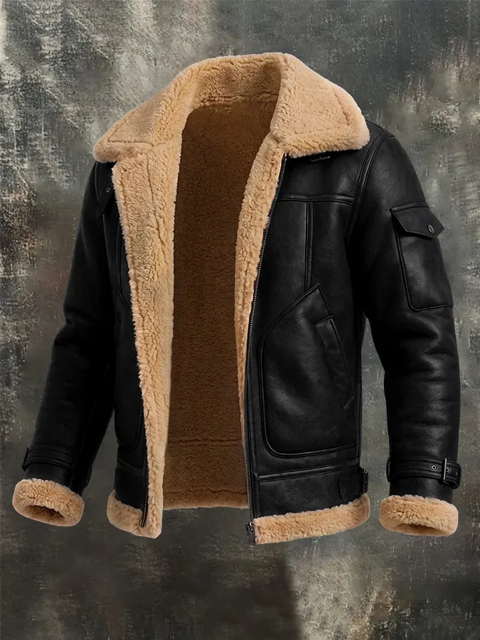 Men'S Casual Thick Suede Synthetic Wool Integrated Jacket Jacket