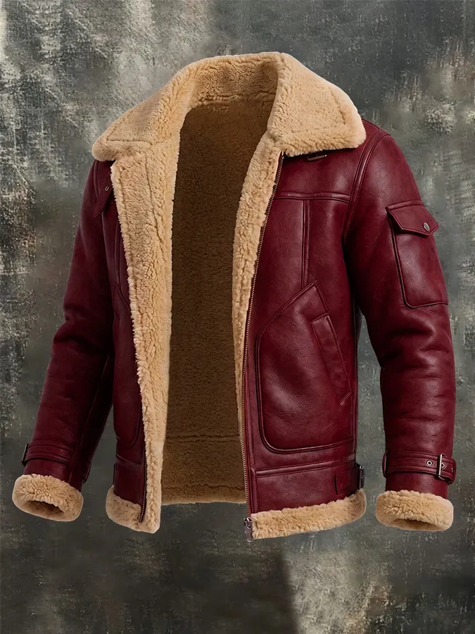 Men'S Casual Thick Suede Synthetic Wool Integrated Jacket Jacket