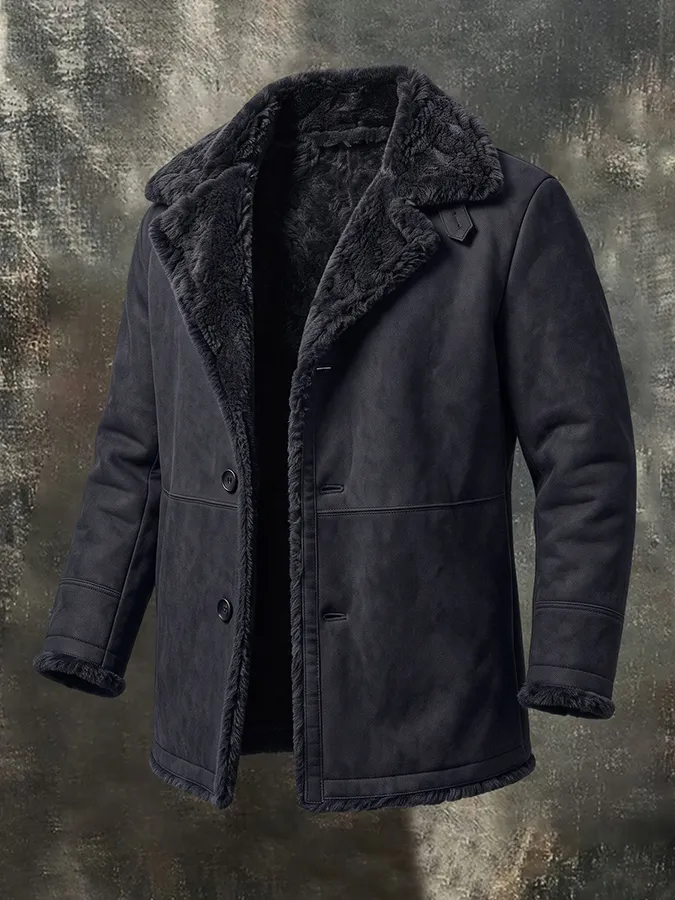 Men'S Casual Solid Color Long Sleeved Suede Synthetic Fur Jacket, Warm And Thick Contrasting Color Jacket