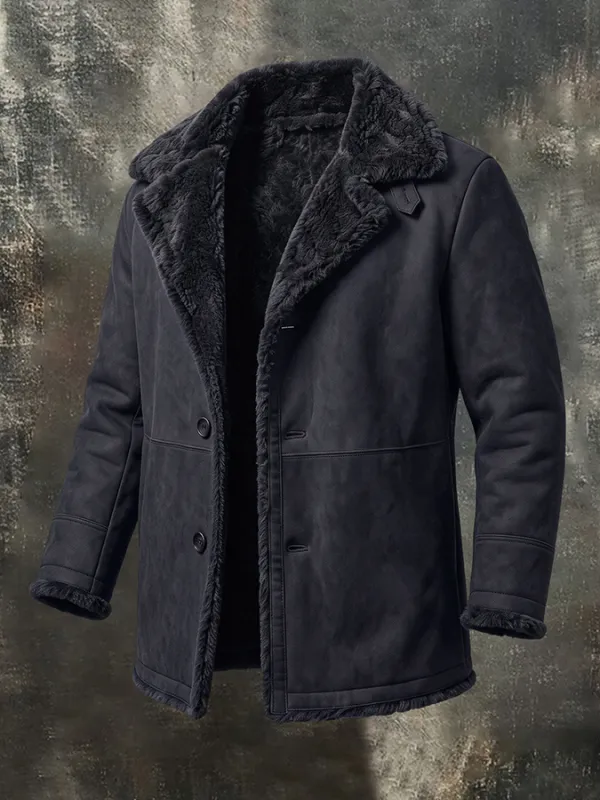 Men'S Casual Solid Color Long Sleeved Suede Synthetic Fur Jacket, Warm And Thick Contrasting Color Jacket