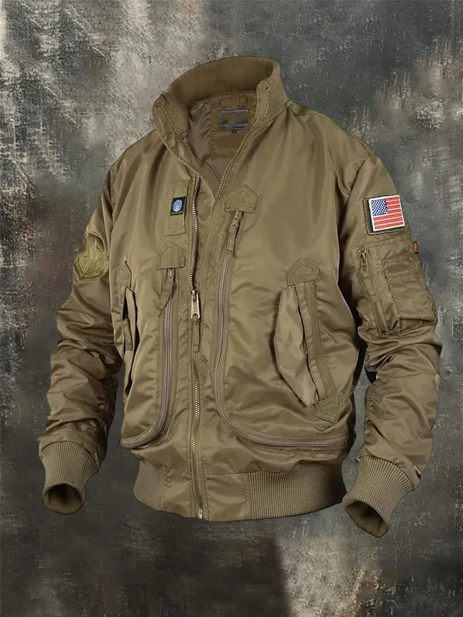 Men'S Baseball Collar Jacket Tactical Stand Up Collar Baseball Jacket