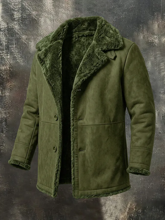 Men'S Casual Solid Color Long Sleeved Suede Synthetic Fur Jacket, Warm And Thick Contrasting Color Jacket